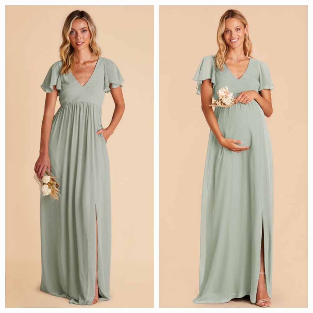 Birdy Grey Hannah Chiffon Maxi Dress Small Sage Flutter Sleeve Flowy Bridesmaid - Picture 2 of 13